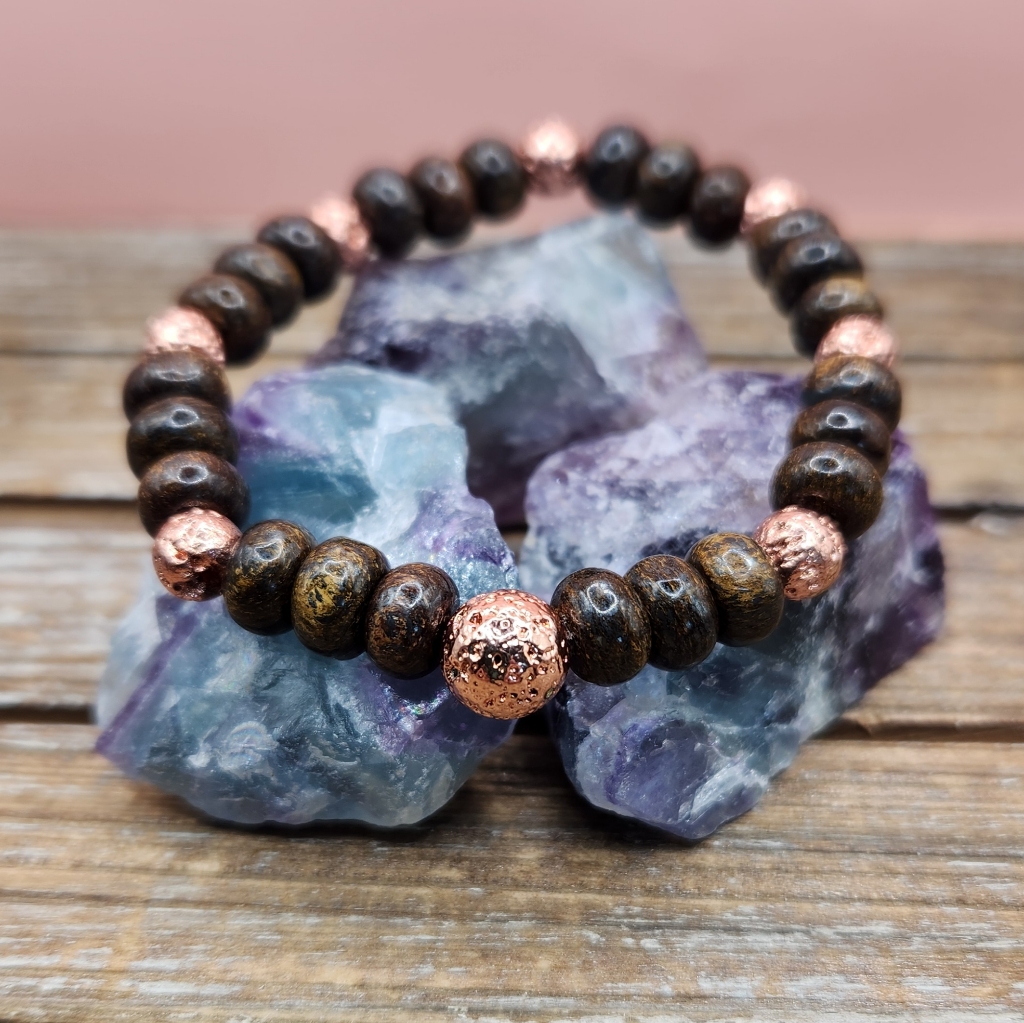 Bronzite And Lava Rock Beaded Bracelet 25$